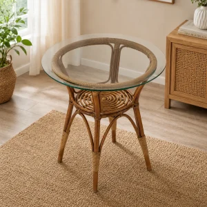 Rattan Glass Top Table